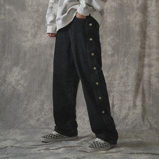 Button Detail Wide-leg Jeans