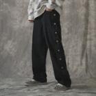 Button Detail Wide-leg Jeans
