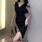Cold-shoulder Rhinestone Fringe A-line Dress