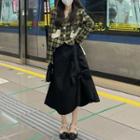 Plaid Bow-back Cropped Blazer / Midi A-line Skirt