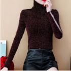 Long-sleeve Turtle-neck Glitter T-shirt
