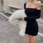 One-shoulder Plain Mini Bodycon Dress