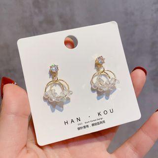 Rhinestone Layered Hoop Drop Earring E901 - 1 Pair - Gold - One Size