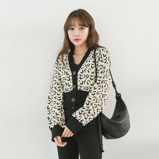 Leopard Print Color-block Cardigan