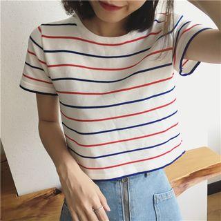 Striped Short-sleeve Crop T-shirt