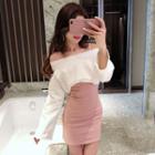 Set: Off-shoulder Cropped Pullover + Mini Tank Dress