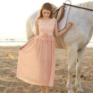 Sleeveless Lace-panel Maxi Dress