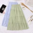Irregular Tiered A-line Midi Skirt
