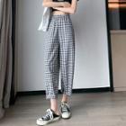Gingham High Waist Cropped Loose Fit Pants