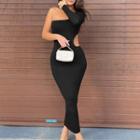 Long-sleeve Off-shoulder Cutout Maxi Bodycon Dress