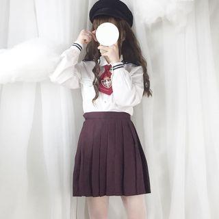 Striped Blouse / High Waist Pleated Skirt