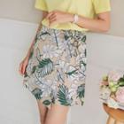 Foliage Print Linen Blend Wrap Mini Skirt