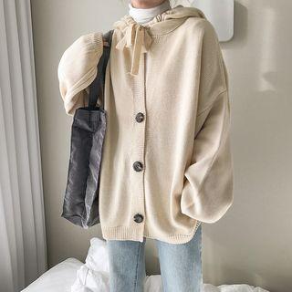 Hooded Buttoned Knit Jacket