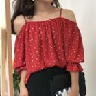 Off Shoulder Elbow-sleeve Chiffon Blouse Red - One Size