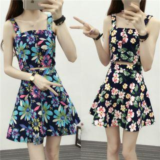Set: Cropped Camisole Top + High Waist A-line Skirt