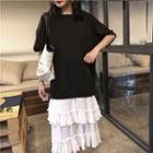 Color-block Crewneck Short-sleeve Panel Chiffon Dress As Shown In Figure - One Size