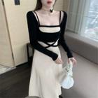 Set: Long-sleeve U-neck T-shirt + Sleeveless Dress
