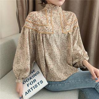 Mock Neck Long-sleeve Floral Blouse