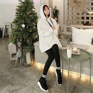 Set: Lettering Brushed-fleece Lined Hoodie + Contrast-trim Leggings