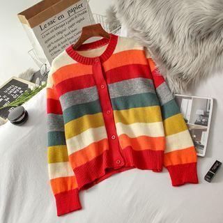 Round-neck Striped Cardigan As Shown In Figure - One Size