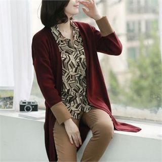 Contrast-cuff Long Cardigan