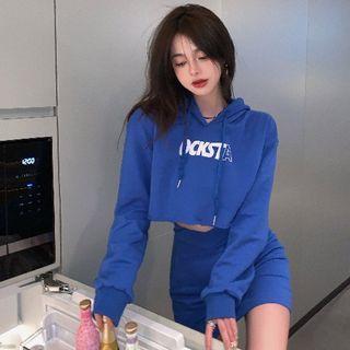 Lettering Cropped Hoodie / Chain Detail Mini Pencil Skirt