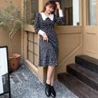 Collared Floral Print Long-sleeve A-line Dress