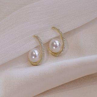 Rhinestone Faux Pearl Open Hoop Earring