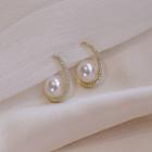 Rhinestone Faux Pearl Open Hoop Earring