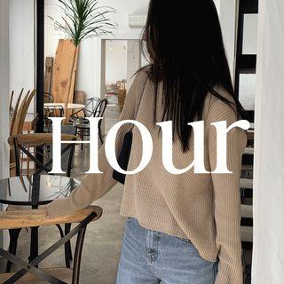 Round-neck Ribbed Knit Top Beige - One Size