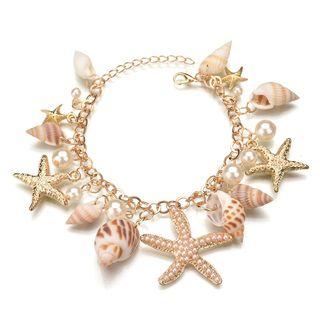 Beaded Shell Pendant Bracelet Gold - One Size