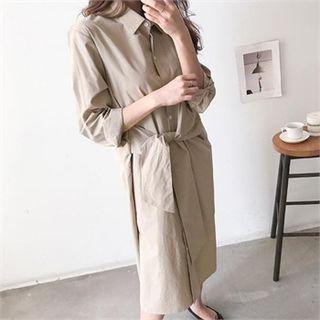 Tie-front Cotton Midi Shirtdress