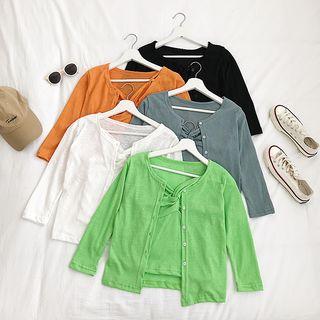 Set Of 2: : Round Neck Plain Cardigan + Twisted Camisole