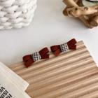 Houndstooth Bow Earring 1 Pair - Brown & White - One Size