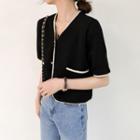 V-neck Two Tone Cropped Cardigan