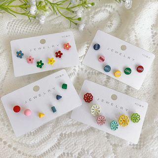 3 Pair Set: Alloy Flower / Coke Lettering Earring