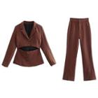 Cut-out Blazer / Front-slit Dress Pants / Set
