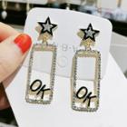 Glaze Star & Ok Lettering Dangle Earring 1 Pair - Gold & Black - One Size