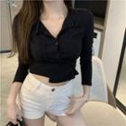Asymmetrical Long-sleeve Polo Shirt