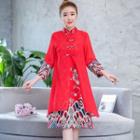 3/4-sleeve Midi A-line Qipao Dress