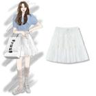 Shirred A-line Skirt White - One Size