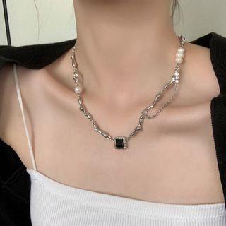 Faux Pearl Rhinestone Stainless Steel Choker