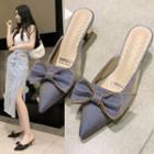 Bow Pointed Canvas Block Heel Mules