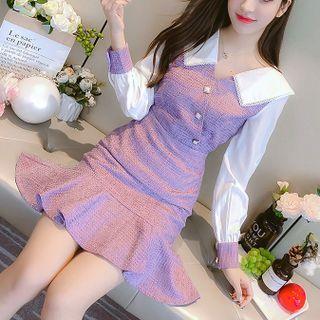 Long-sleeve Two-tone Mermaid Mini Dress
