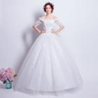 Off-shoulder Lace Panel Applique Wedding Dress