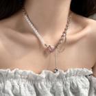 Heart Pendant Faux Pearl Alloy Necklace Love Heart - Necklace - Pink - One Size