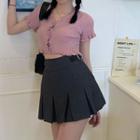 V-neck Short-sleeve T-shirt / Mini Pleated Skirt