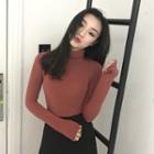 Long-sleeve Turtleneck T-shirt Dark Brown - One Size