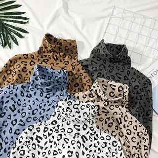 High-neck Leopard-print T-shirt