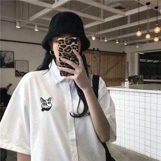 Cat Embroidered Short-sleeve Loose-fit Polo-shirt